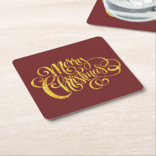 Fancy Merry Christmas Square Paper Coaster