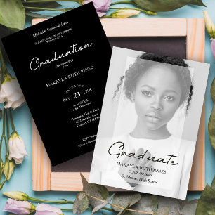 Fancy Minimalist Black & White Photo Graduation Invitation