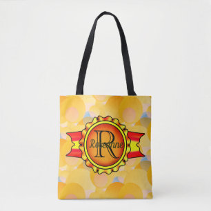 Fancy Monogram Banner Circle Bright Orange Tote Bag