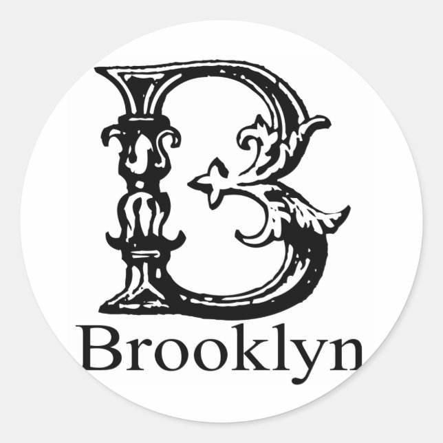 Fancy Monogram: Brooklyn Classic Round Sticker (Front)