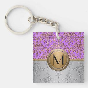 Fancy Monogram Design Periwinkle Purple Gold Key Ring