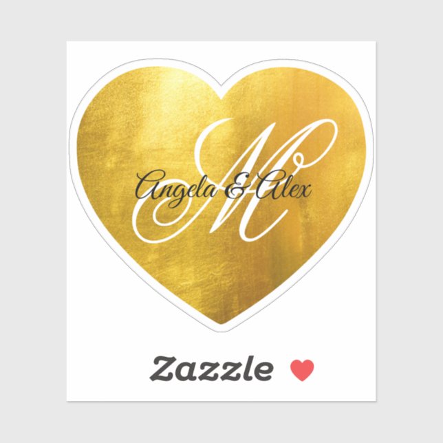 Fancy Monogram Faux Yellow Gold Foil Heart (Sheet)