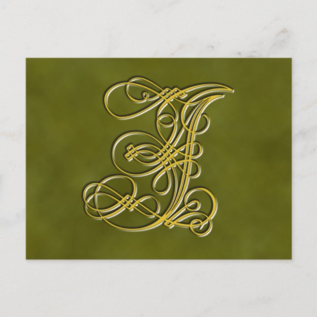Fancy Monogram Letter I, Customise Colour Postcard (Front)