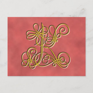 Fancy Monogram Letter K, Customise Colour Postcard