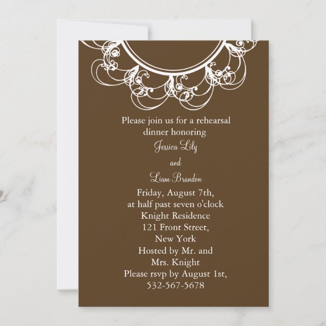 Fancy Monogram Rehearsal Dinner (chocolate) Invitation (Front)