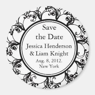 Fancy Monogram Save the Date Magnet black