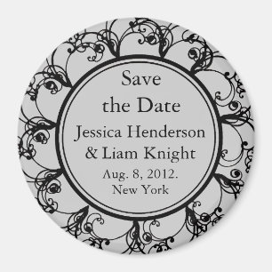 Fancy Monogram Save the Date Magnet grey