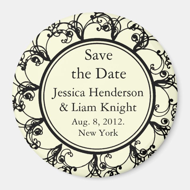 Fancy Monogram Save the Date Magnet off white (Front)