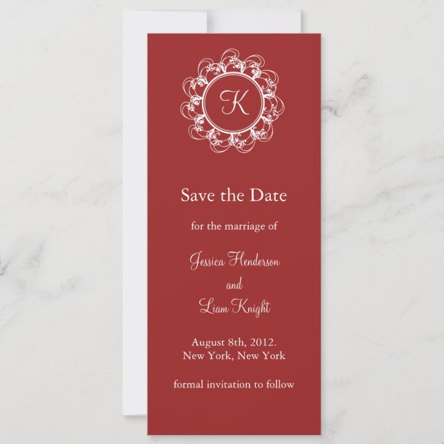 Fancy Monogram Save the Date (red) (Front)