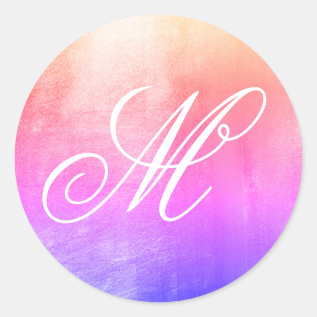 Fancy Monogram Shiny Faux Ipanema Ombre Foil Classic Round Sticker (Front)