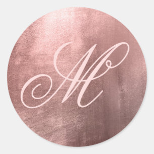 Fancy Monogram Shiny Faux Rose Gold Foil Classic Round Sticker