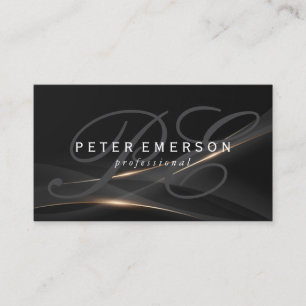 Fancy Monogram Sleek Black Gold Shine Business Card
