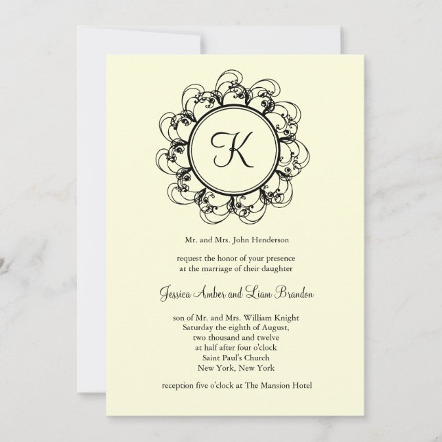 Fancy Monogram Wedding Invitation (off white) (Front)