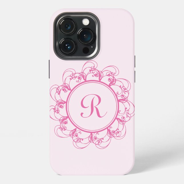 Fancy Monogram with Pink Swirls iPhone Case (Back)
