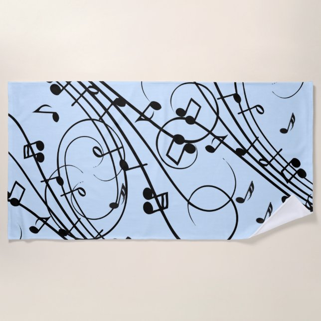 Fancy Music Notes Blue Beach Towel (Front)