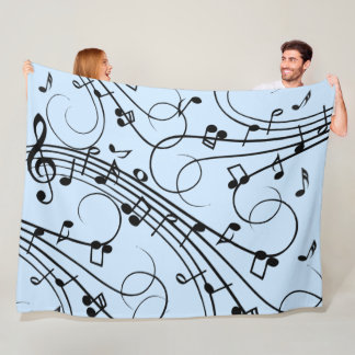 Fancy Music Notes Blue Fleece Blanket
