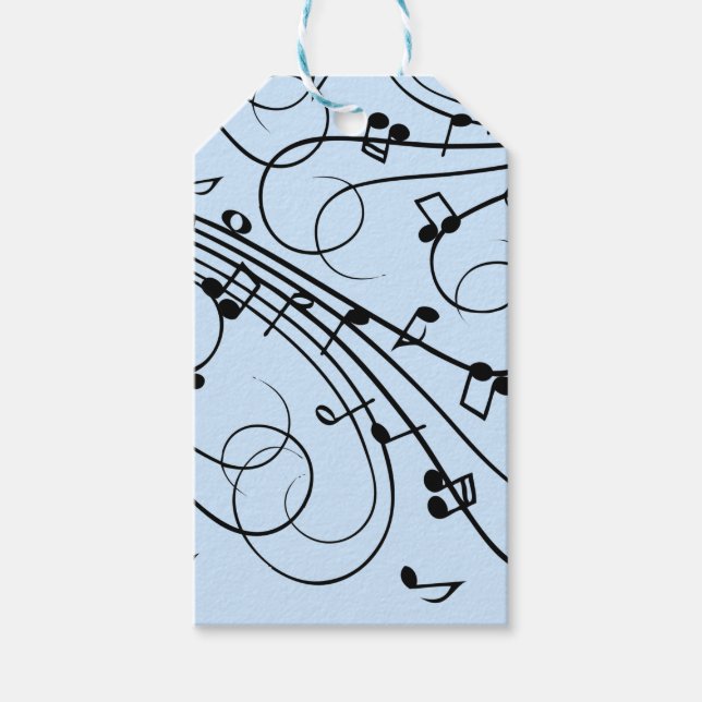 Fancy Music Notes Blue Gift Tags (Front)