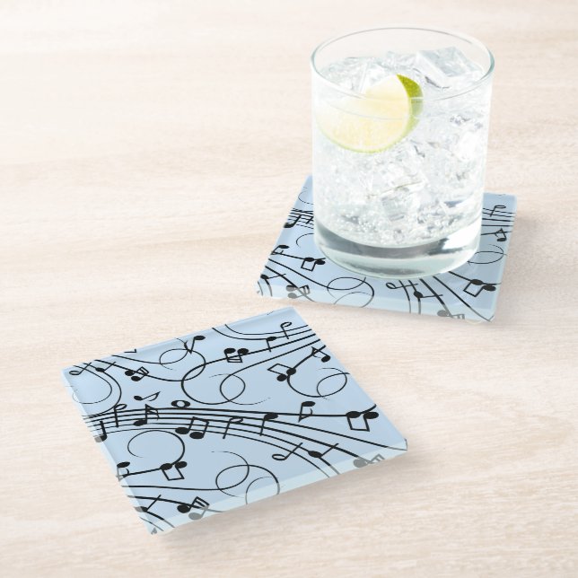 Fancy Music Notes Blue Glass Coaster (Angled)