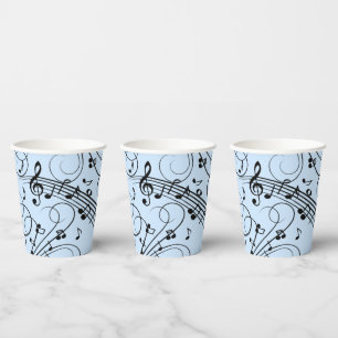 Fancy Music Notes Blue Paper Cups