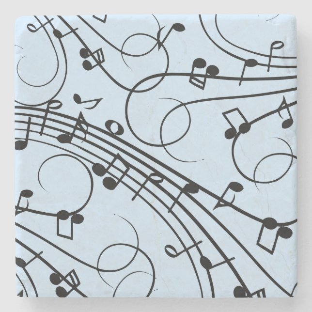 Fancy Music Notes Blue Stone Coaster (Front)