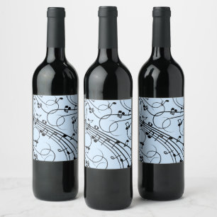 Fancy Music Notes Blue Wine Label