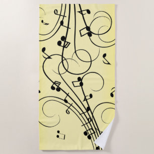 Fancy Music Notes Yellow Beach Towel