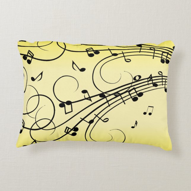 Fancy Music Notes Yellow Decorative Cushion (Back)