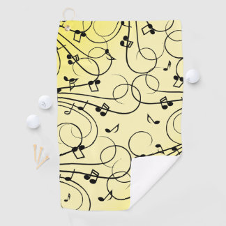 Fancy Music Notes Yellow Golf Towel