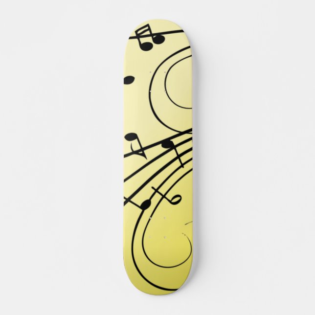 Fancy Music Notes Yellow Skateboard (Front)