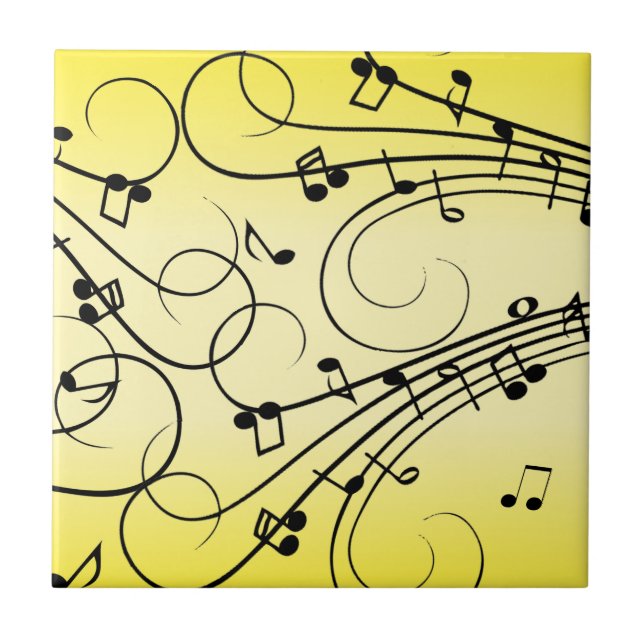 Fancy Music Notes Yellow Tile (Front)
