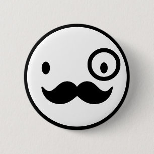 fancy mustchace face 6 cm round badge