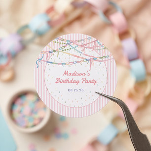 Fancy Nancy Pink Girls Birthday Party Classic Round Sticker