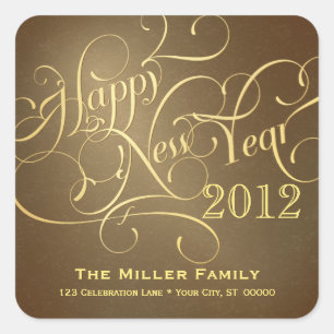 Fancy New Year Address Stickers - Square