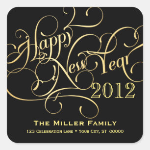 Fancy New Year Address Stickers - Square