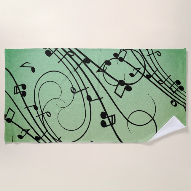 Fancy Notes Green Music Design Beach Towel (Front)