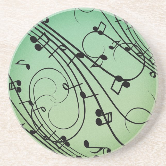Fancy Notes Green Music Design Coaster (Front)