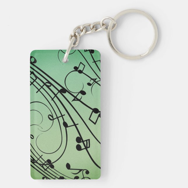 Fancy Notes Green Music Design Key Ring (Back)