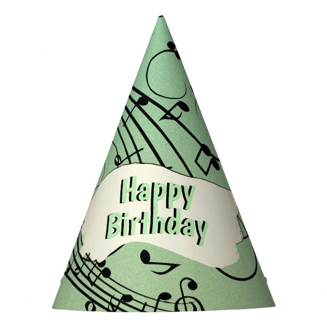 Fancy Notes Green Music Design Party Hat (Front)