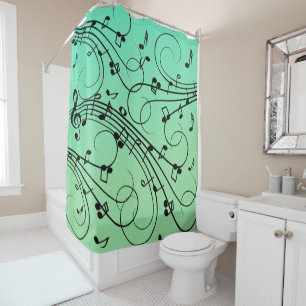 Fancy Notes Green Music Design Shower Curtain