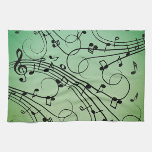 Fancy Notes Green Music Design Tea Towel