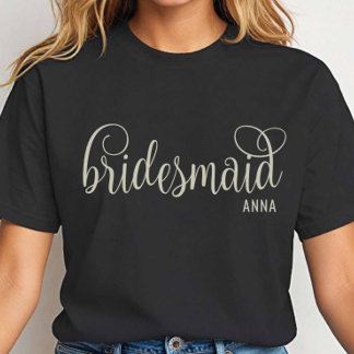 Fancy Off-White Script Bridesmaid Bachelorette T-Shirt