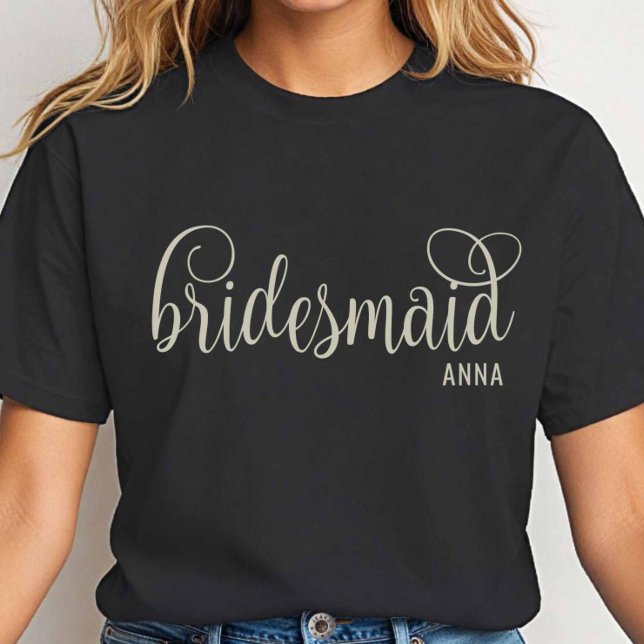Fancy Off-White Script Bridesmaid Bachelorette T-Shirt (Creator Uploaded)