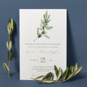 Fancy olive branch and modern calligraphy invitation