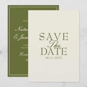 Fancy Olive Green Cream Old Money Retro Wedding Save The Date