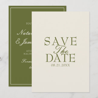 Fancy Olive Green Cream Old Money Retro Wedding Save The Date