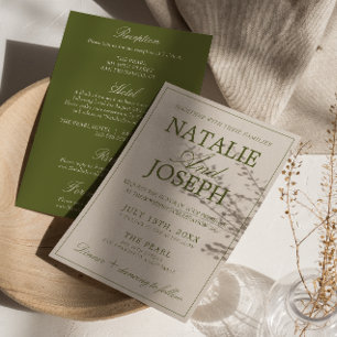 Fancy Olive Green Old Money All In One Wedding  Invitation