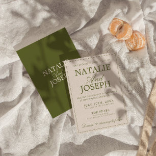 Fancy Olive Green Old Money Retro Luxury Wedding  Invitation