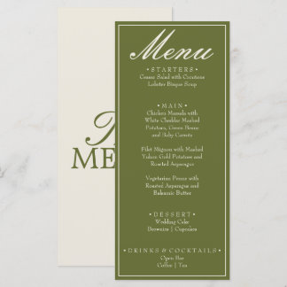 Fancy Olive Green Old Money Retro Wedding Menu
