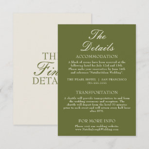 Fancy Olive Green Old Money Wedding Details Enclosure Card