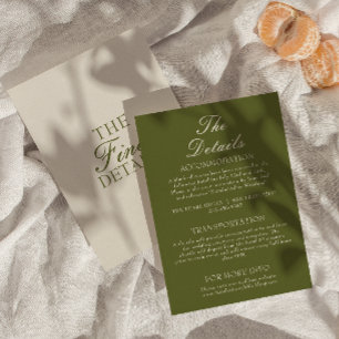 Fancy Olive Green Old Money Wedding Details Enclosure Card